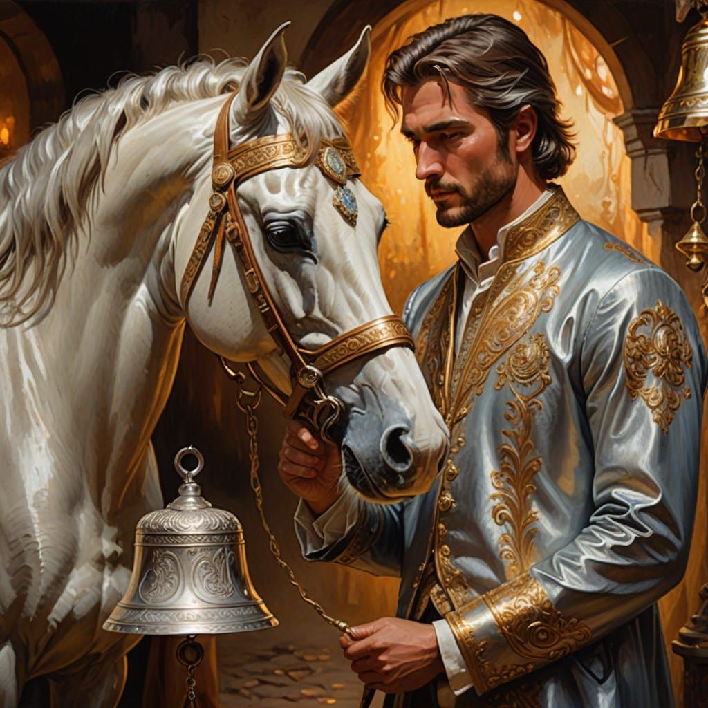 Man with Silver Bell in Vibrant Oil Painting Style