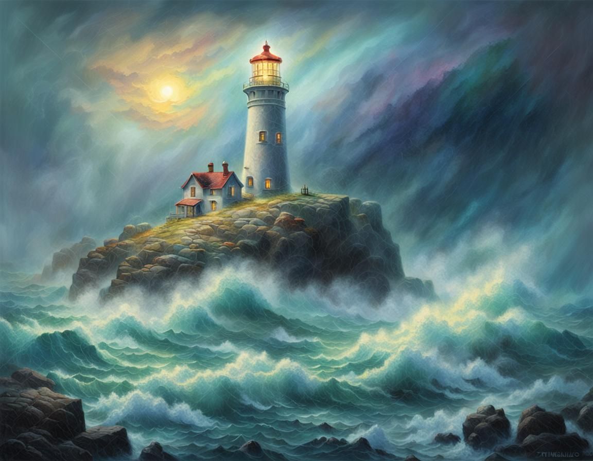 Ethereal Lighthouse in Storm, Fantasy Art