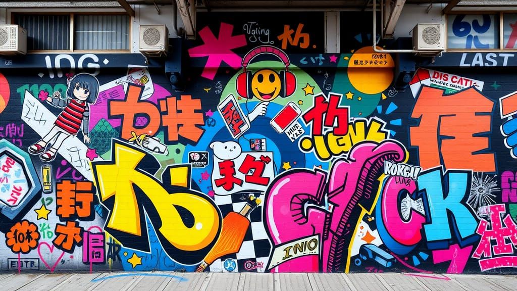 Energetic Neon Nostalgia: Urban Graffiti Mural