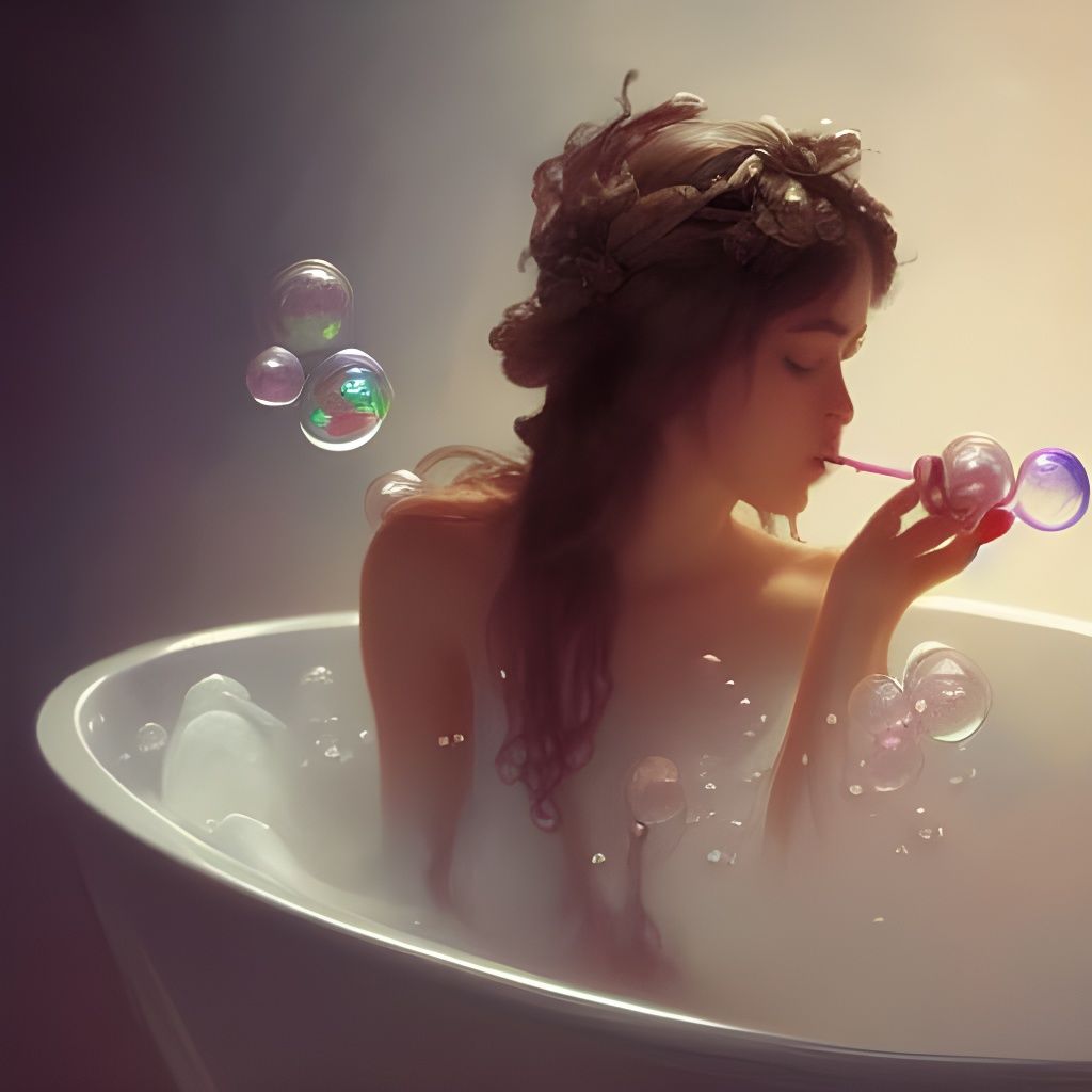 Bubbles in Bathtub: Hyperdetailed Art Nouveau Portrait