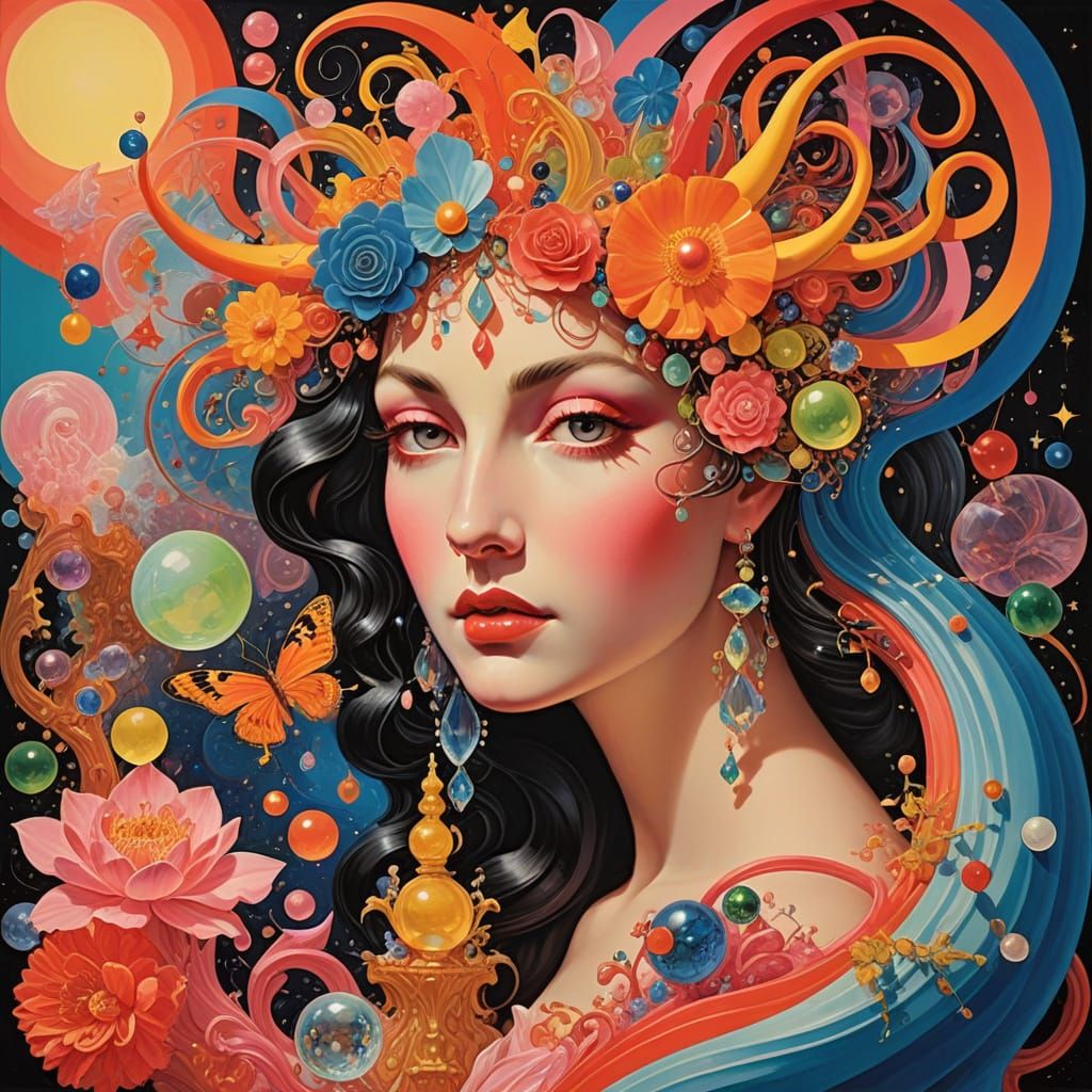 Elegant Opera Scene in Vibrant Neon Hues