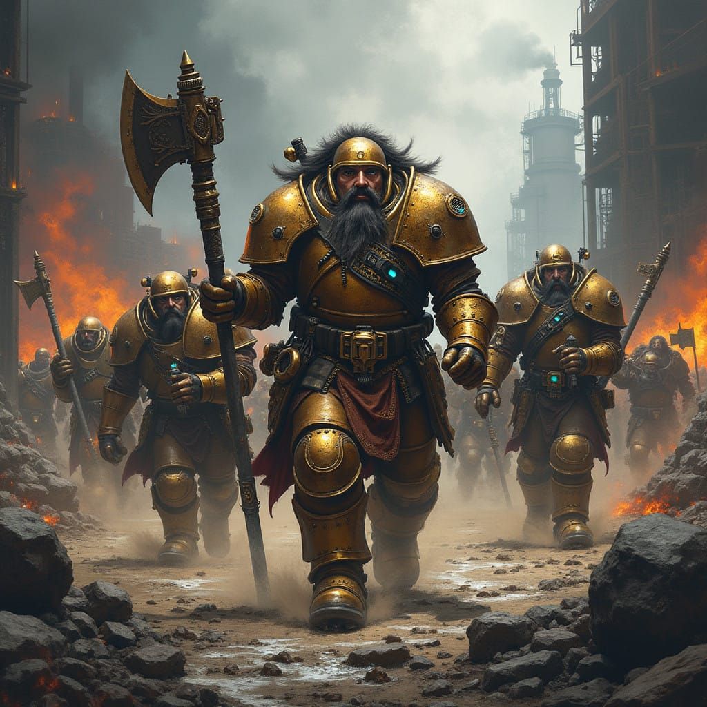 Steampunk Dwarves Clash in Industrial Battle