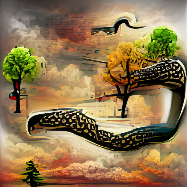 Giant Snake Climbing Tree: Surreal Digital Illustration