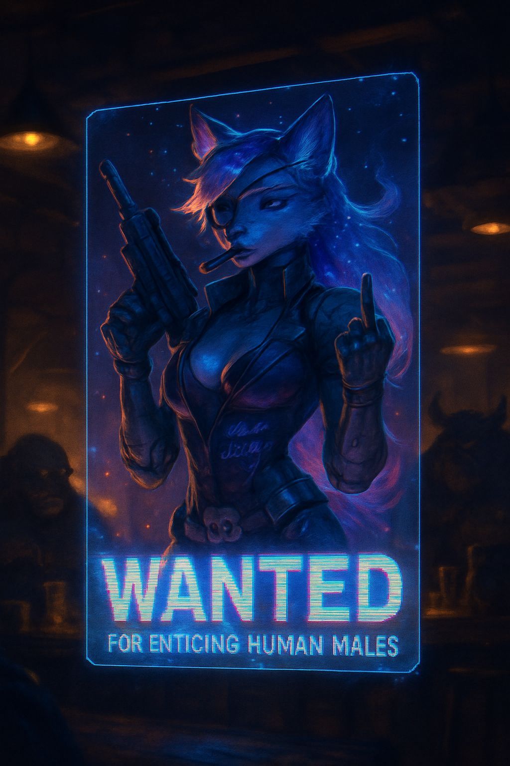 Cyberpunk Sci-Fi Anime Poster with Holographic Anthropomorph...