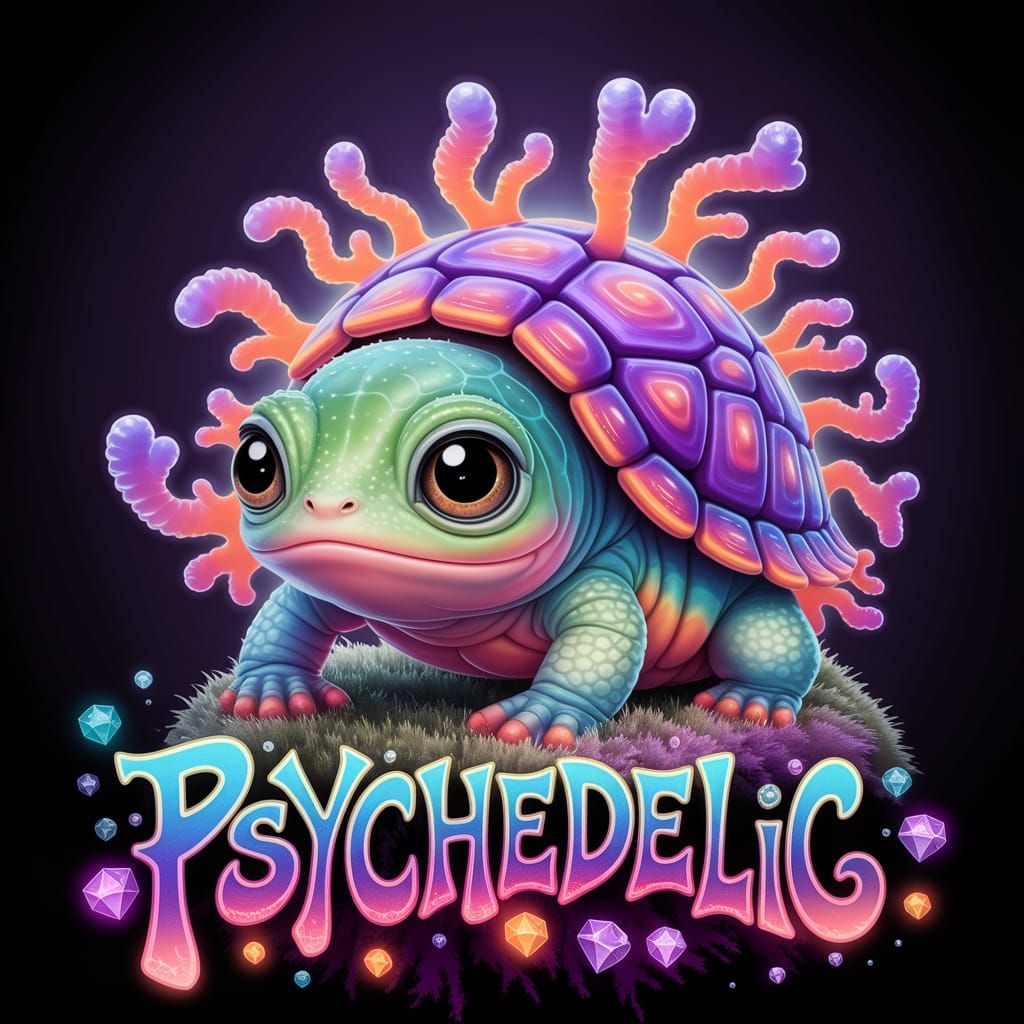 Cute Amphibian Emerges from Vibrant Moss Background in Psych...