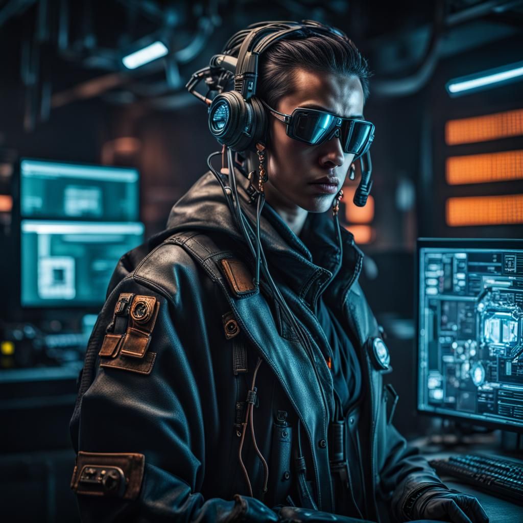 Hyperrealistic Cyberpunk Technician in High Definition