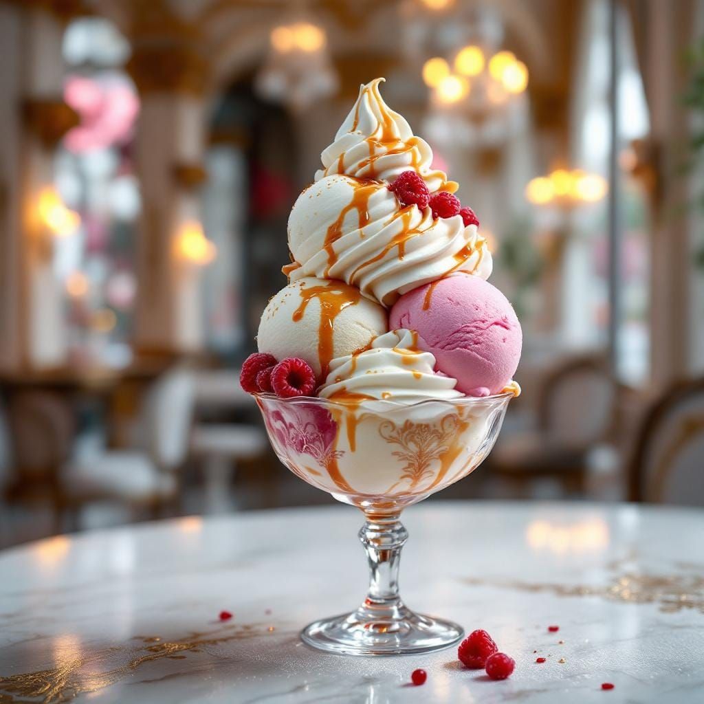 Luxurious Ice Cream Sundae in Baroque Patisserie