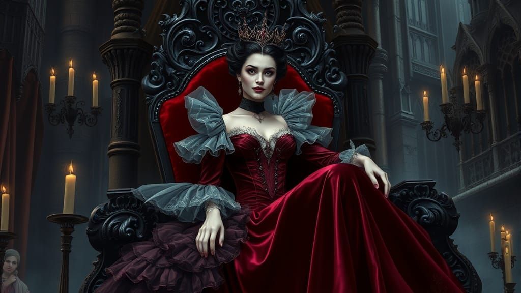 Majestic Vampire Queen in Victorian-Inspired Gown