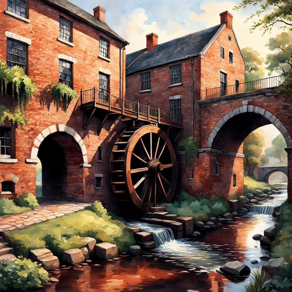 Historic Water Wheel Amidst a Serene Rural Landscape