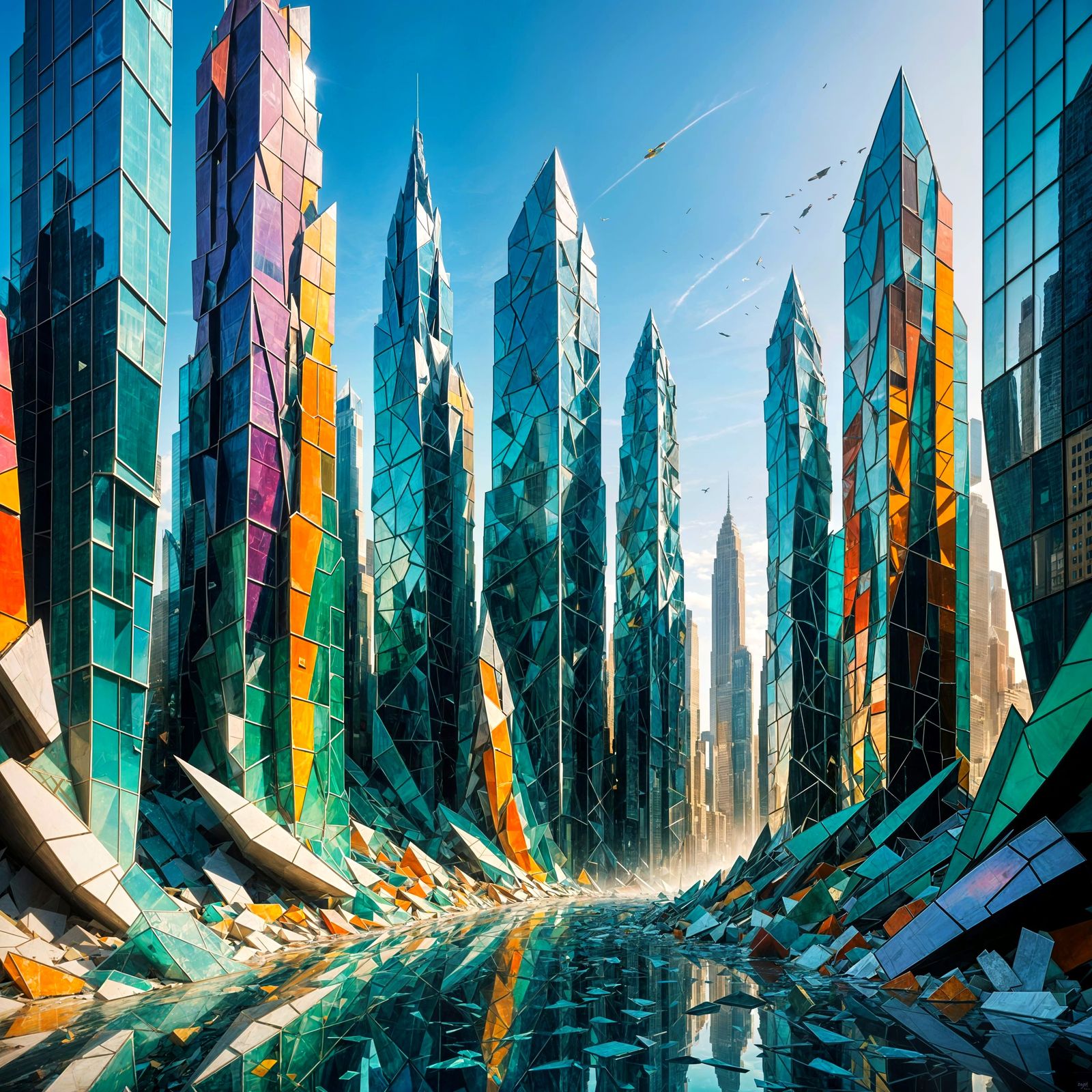 Abstract Sea Glass Cityscape Melting and Reforming