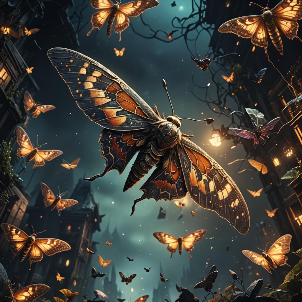 Moth in Flight: Detailed Matte Painting