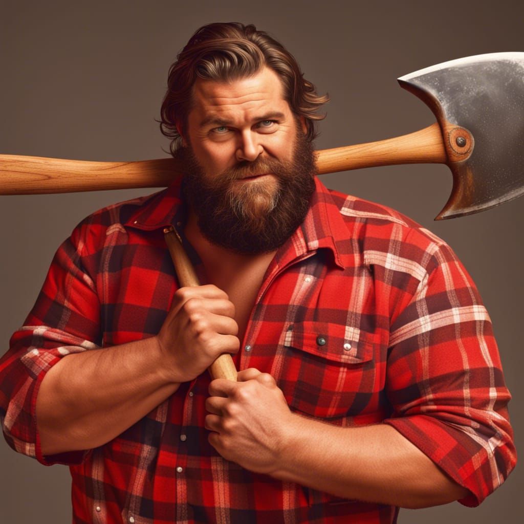 Sweaty Lumberjack Man with Axe in Divine Light