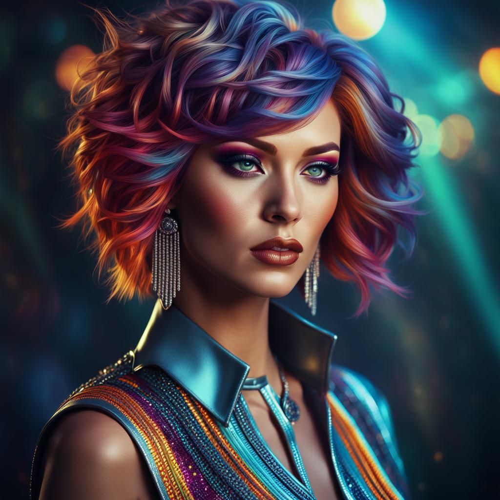 Mango-Haired Woman in 70s Disco Outfit: Digital Portrait