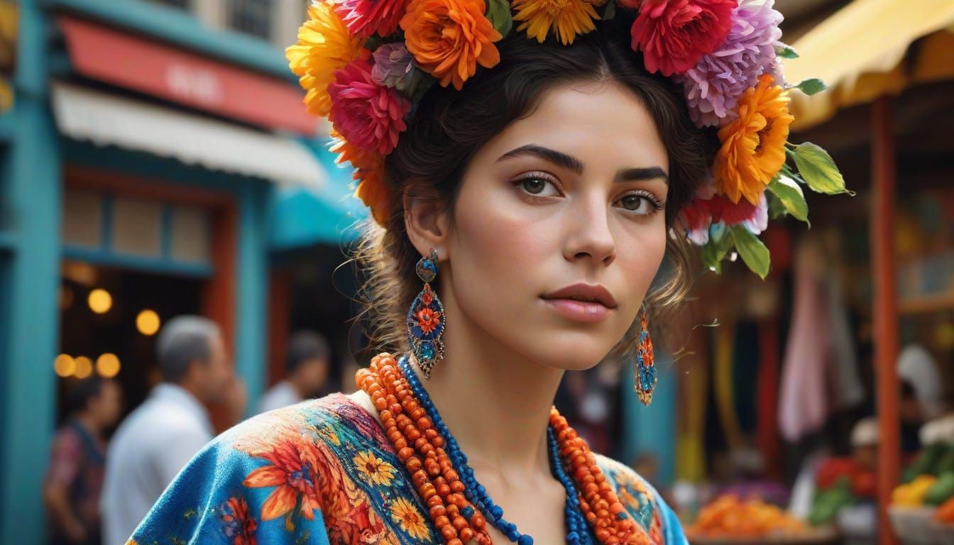 Vibrant Woman in Colorful Montevideo Market