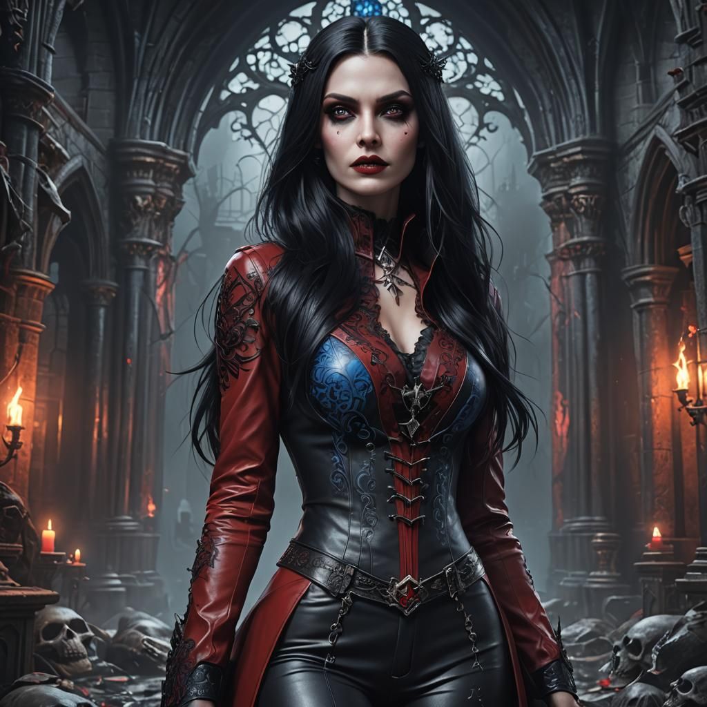 Gothic Vampire Girl with Tattoo in Detailed Digital Art