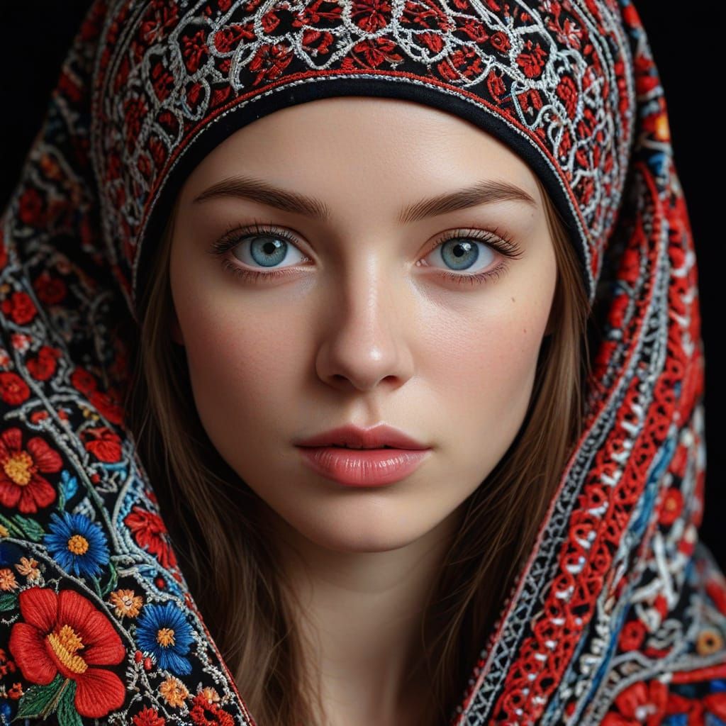 Woman With Intricate Ukrainian Embroidery Patterns