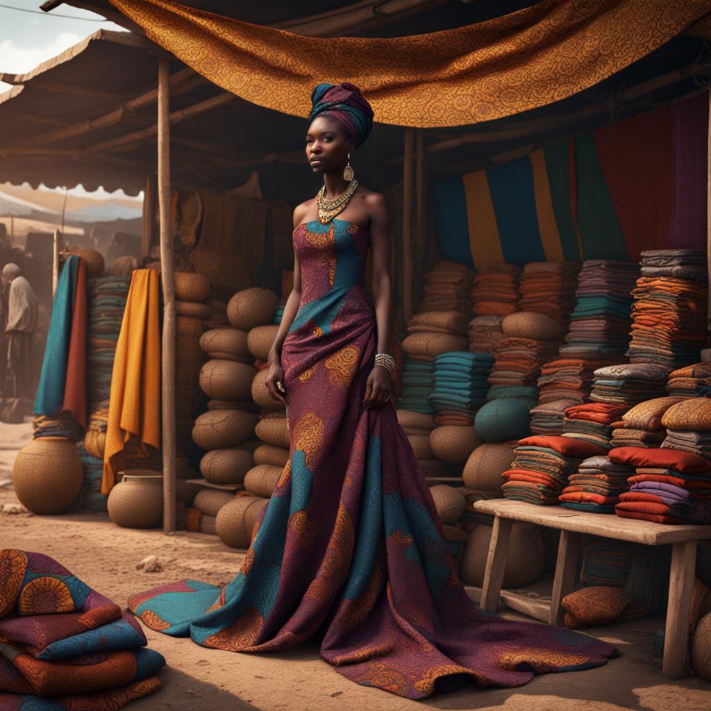 Senegalese Market: African Fabrics in Detailed Painting