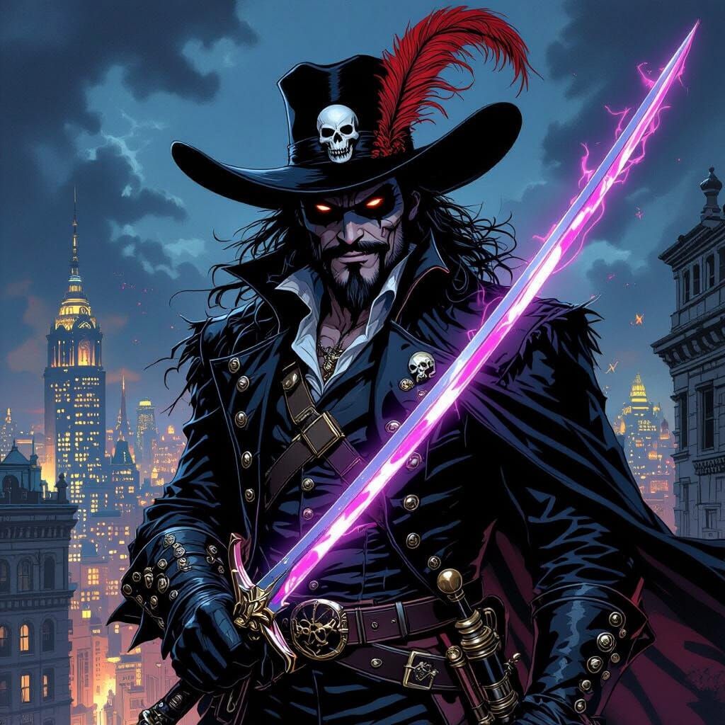 Dark Musketeer with Skull Emblem in Frazetta Style