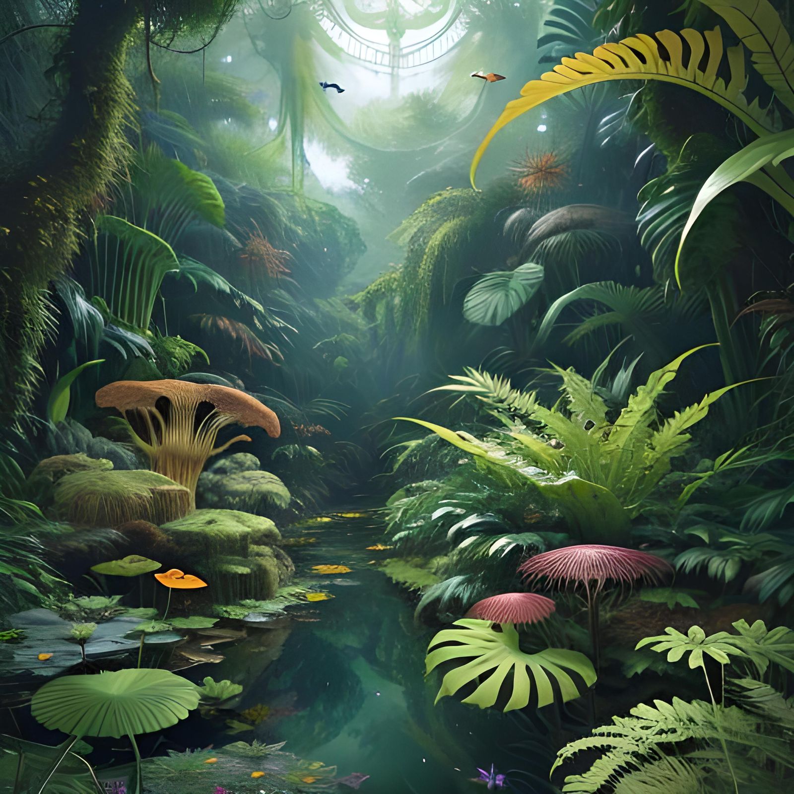 Surreal Jungle River with Psychedelic Plants