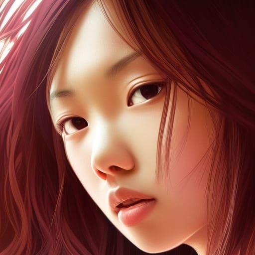 Cute Blasian Girl Portrait in Hyperdetailed Digital Art