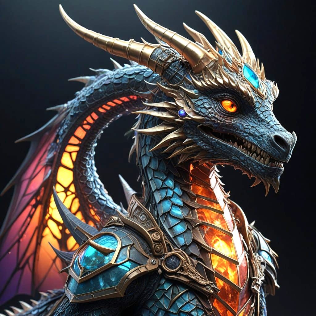 Majestic Miniature Dragon with Glittering Scales and Futuris...