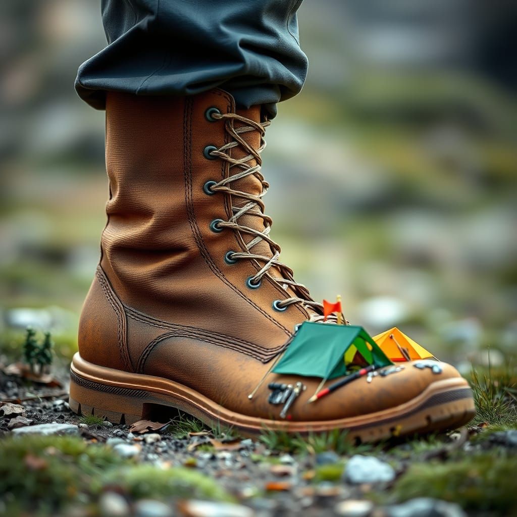 Micro Photography of a Campsite on a Boot