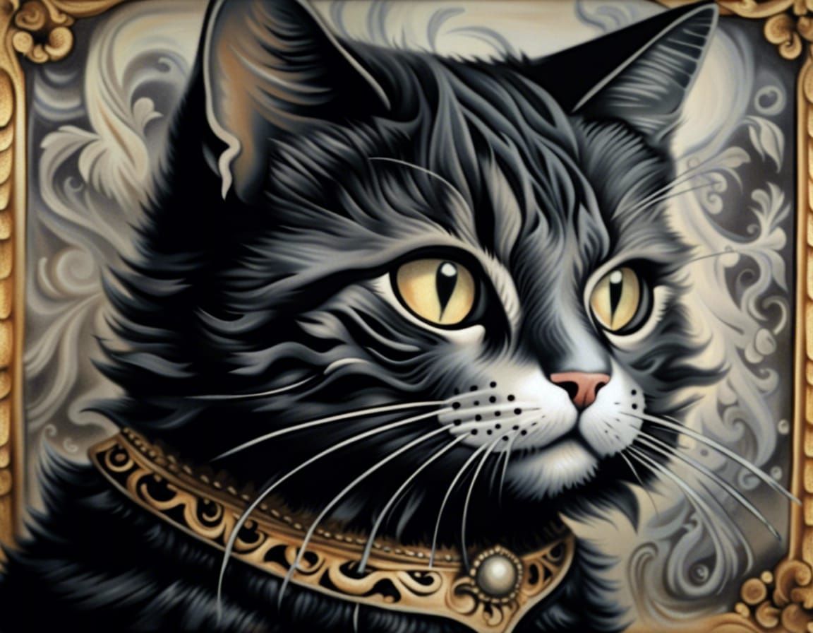 Baroque Folk Art Cat with Retro Airbrushing