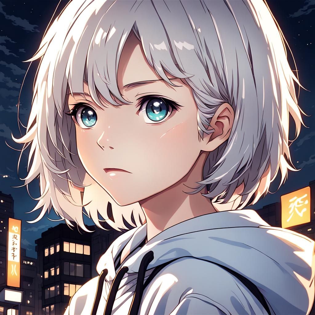 Anime Girl with Scar in Windy City Night