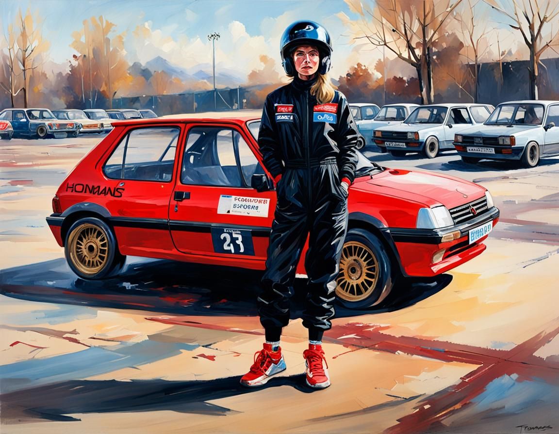 Gymkhana Peugeot 205 with Driver: Oil Painting