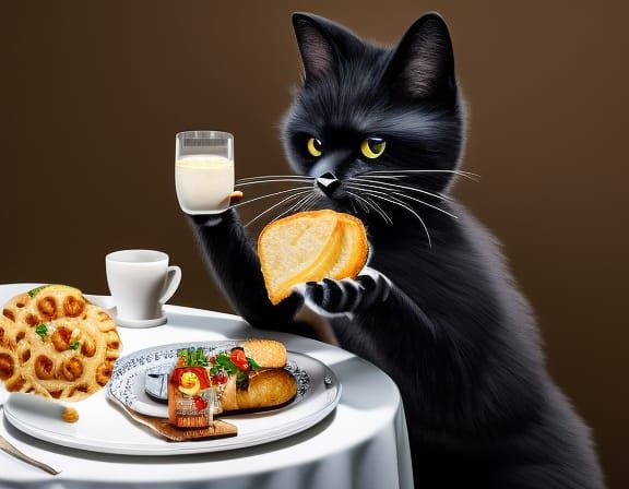 Anthropomorphic Cat's Breakfast at Tiffany's, WLOP Style