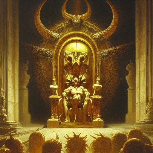 Horned King in Golden Mask, Dramatic Oil Painting