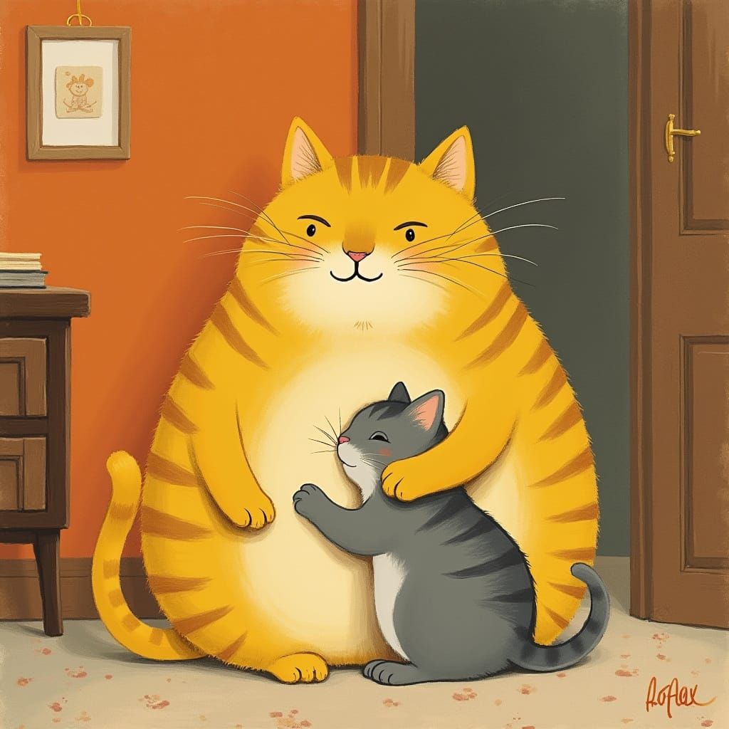 Stylized Cats Play in Cozy Interior