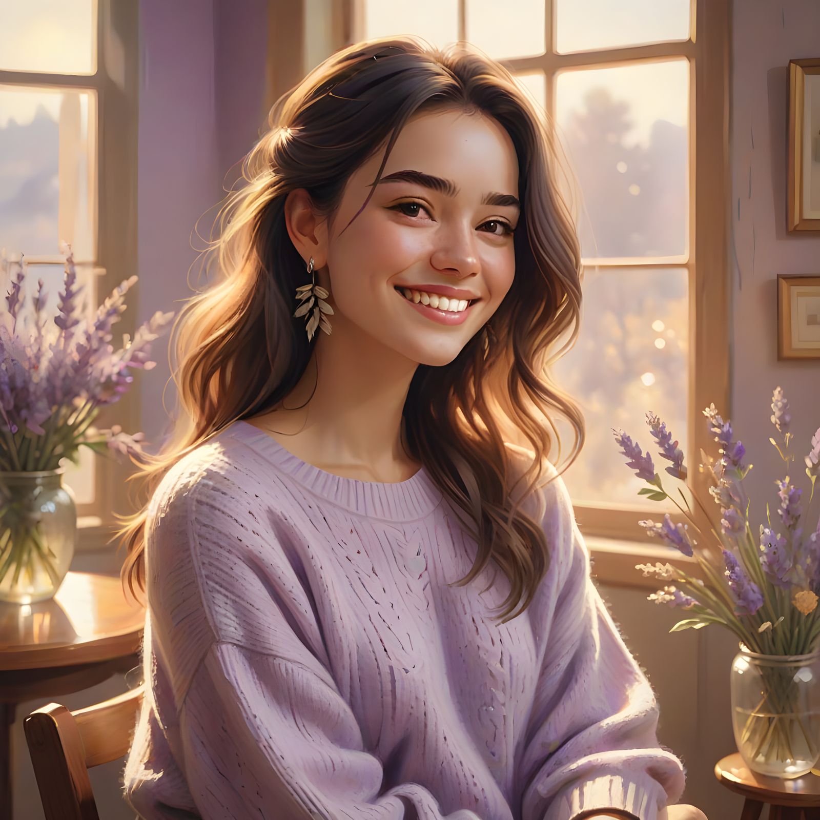 Elegant Young Woman in a Warmly Lit Room