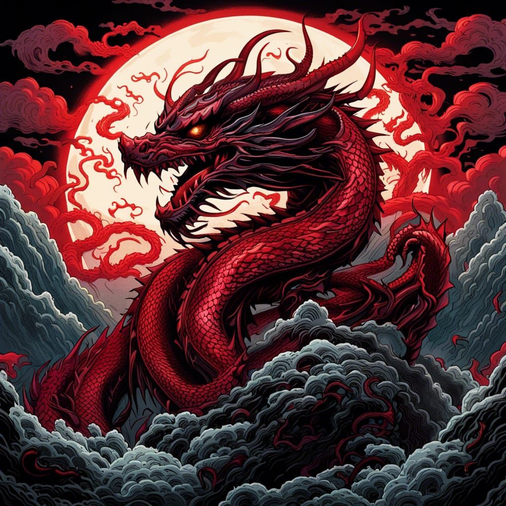 Crimson Flame Dragon Under Full Moon