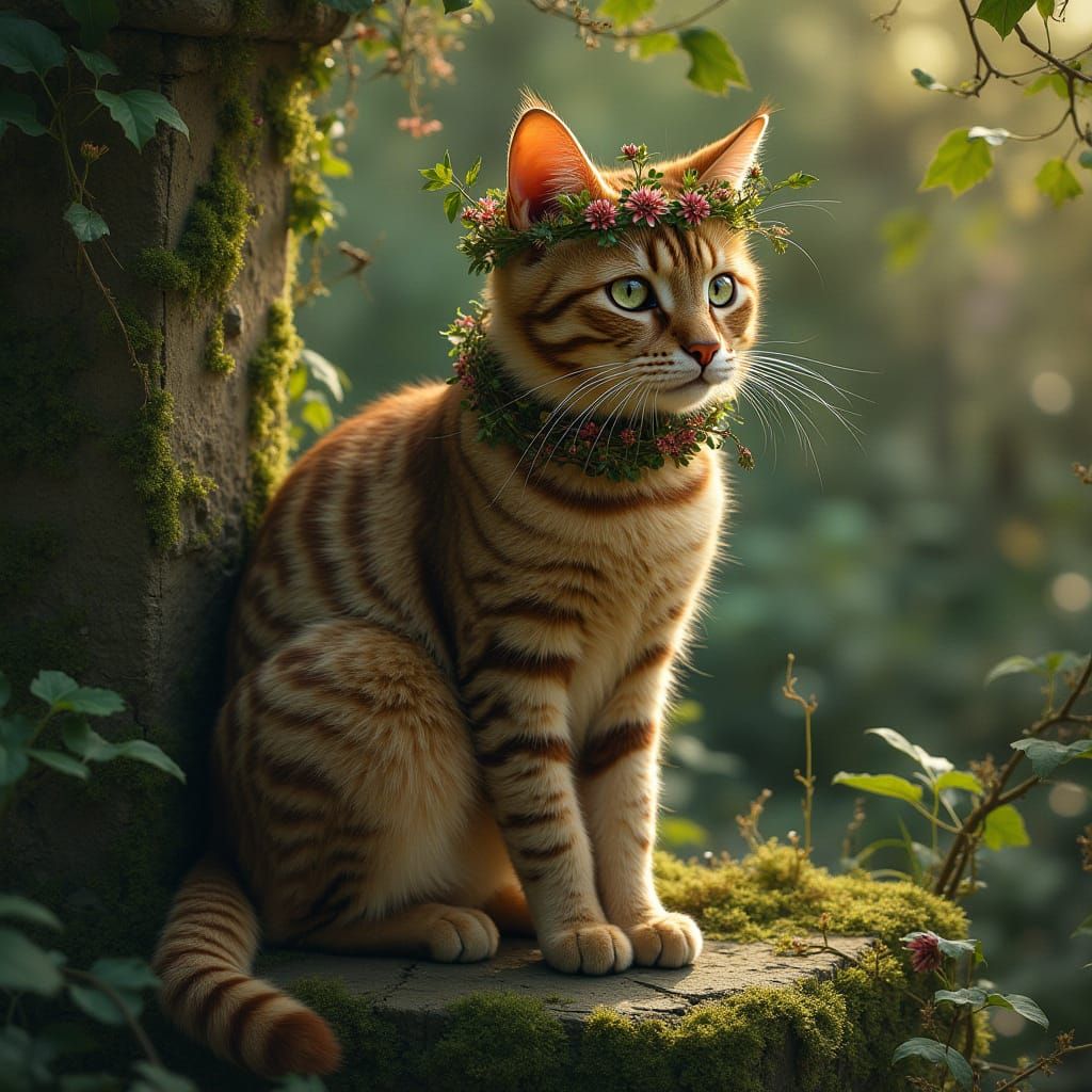 Regal Abyssinian Cat on a Stone Throne