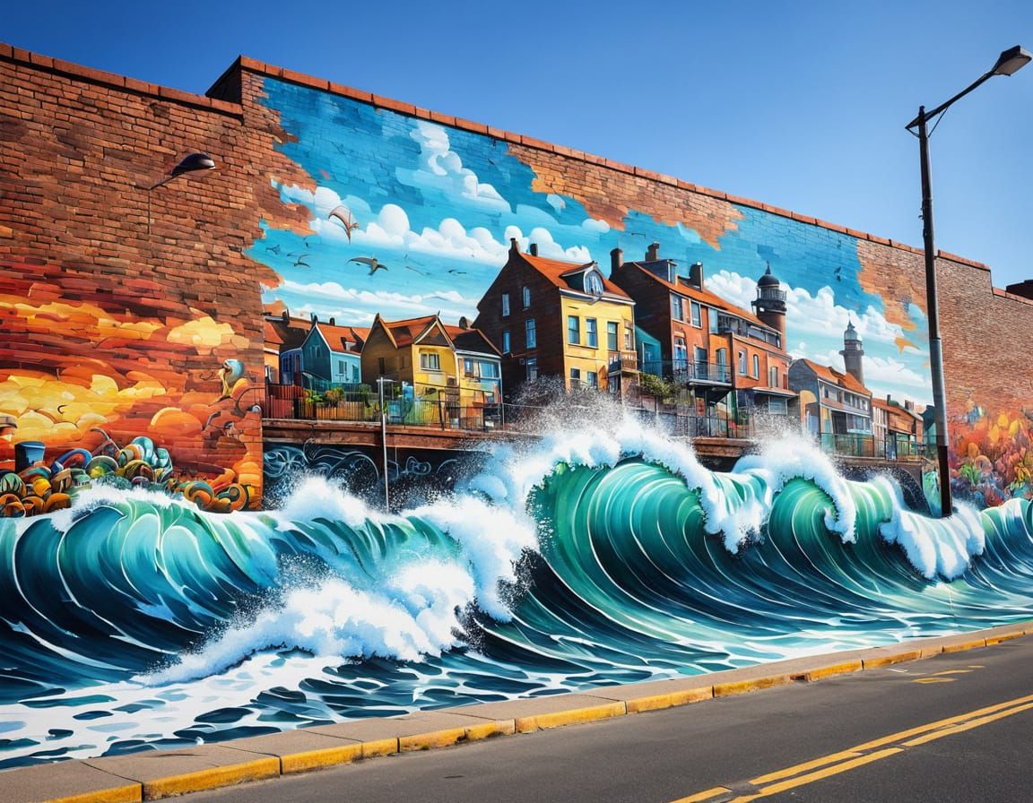 Seaside Mural in Graffiti Art Style