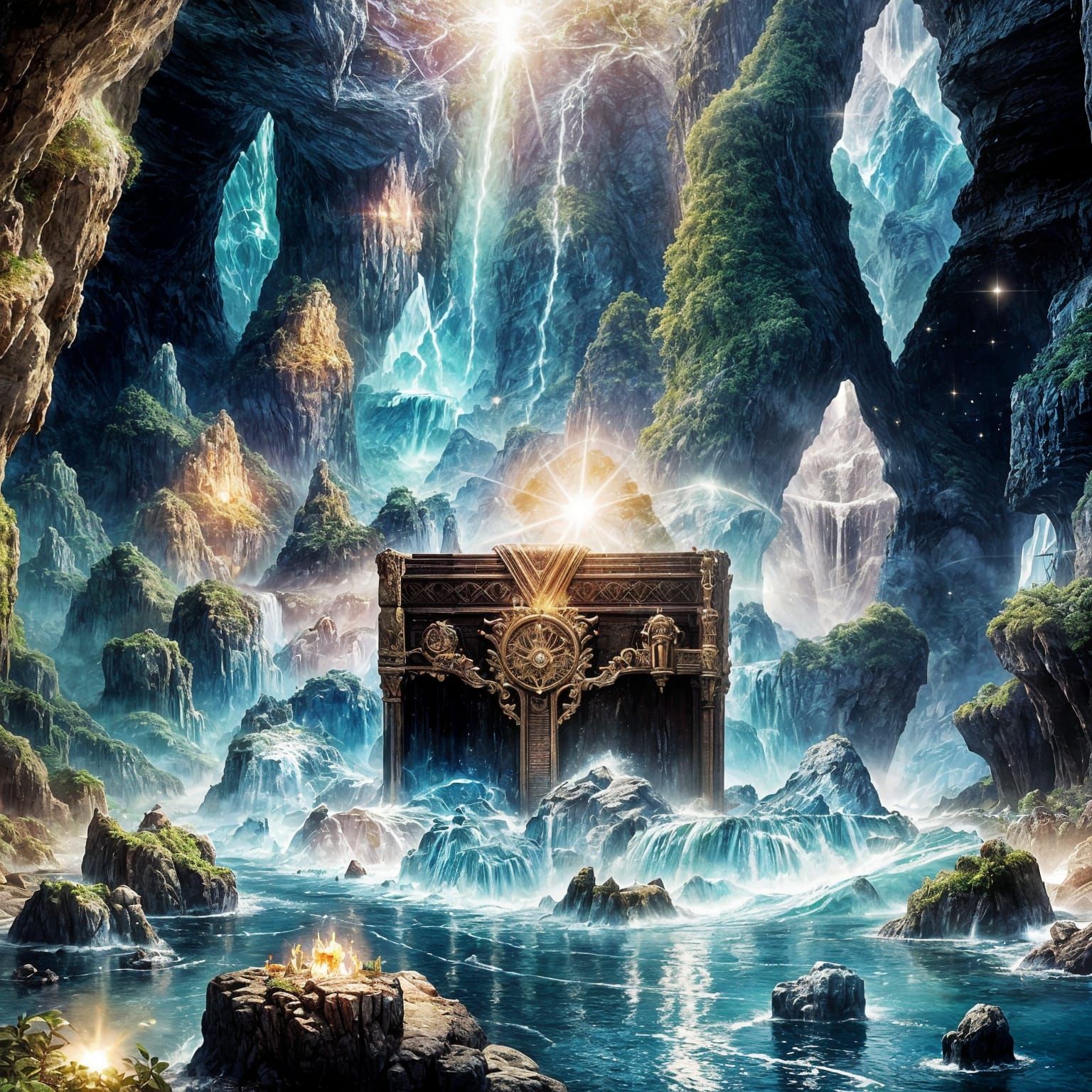 Ethereal Cave Reveals Divine Treasure with Radiant Crystals