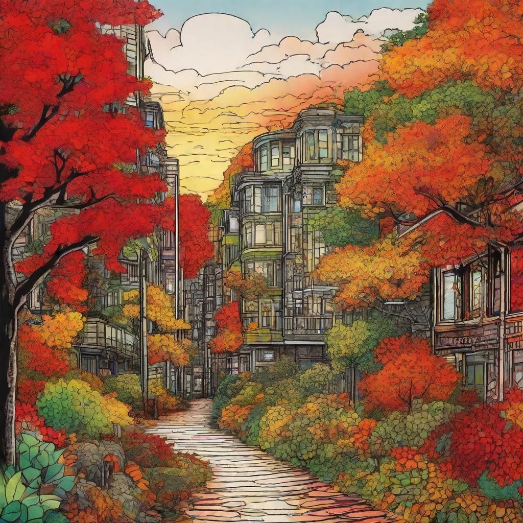 Autumn Urban Oasis in Manga Style, Tim Burton Inspiration