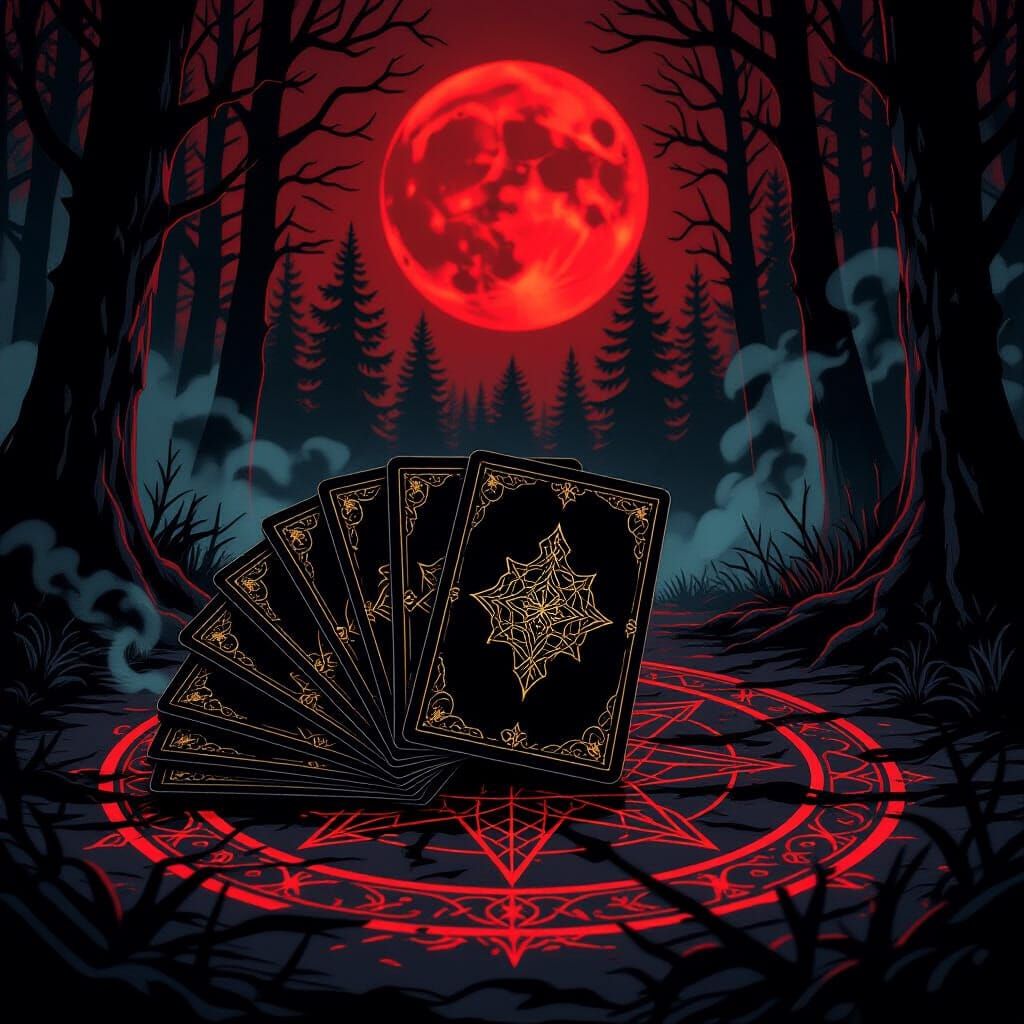 Demonic Tarot Summoning Circle in Blood Moon Forest