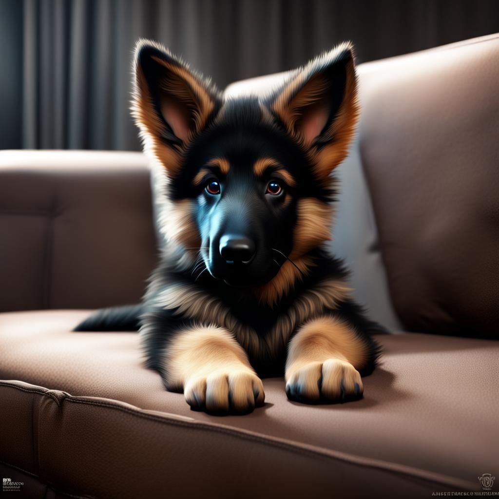 Long-Haired German Shepherd Puppy on Sofa