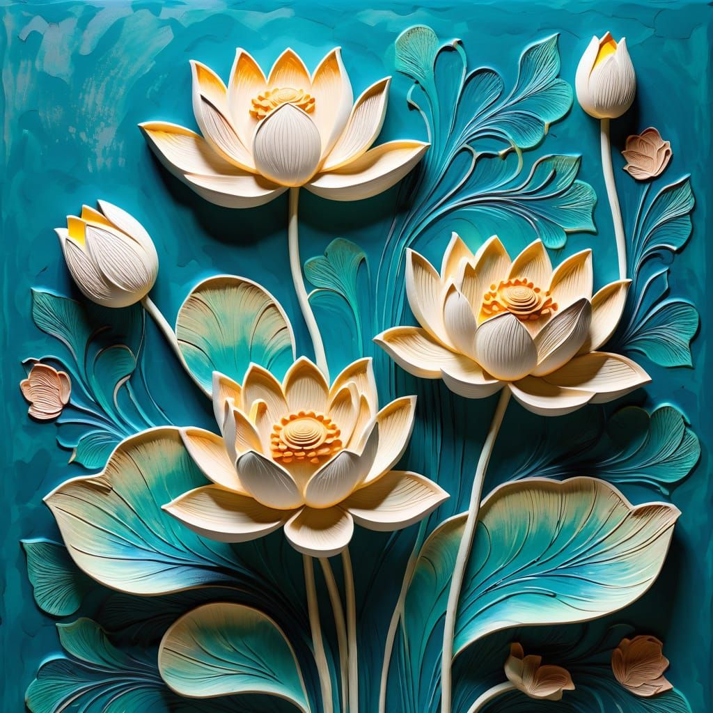 Hand-painted plaster background, vibrant embossed relief of ...
