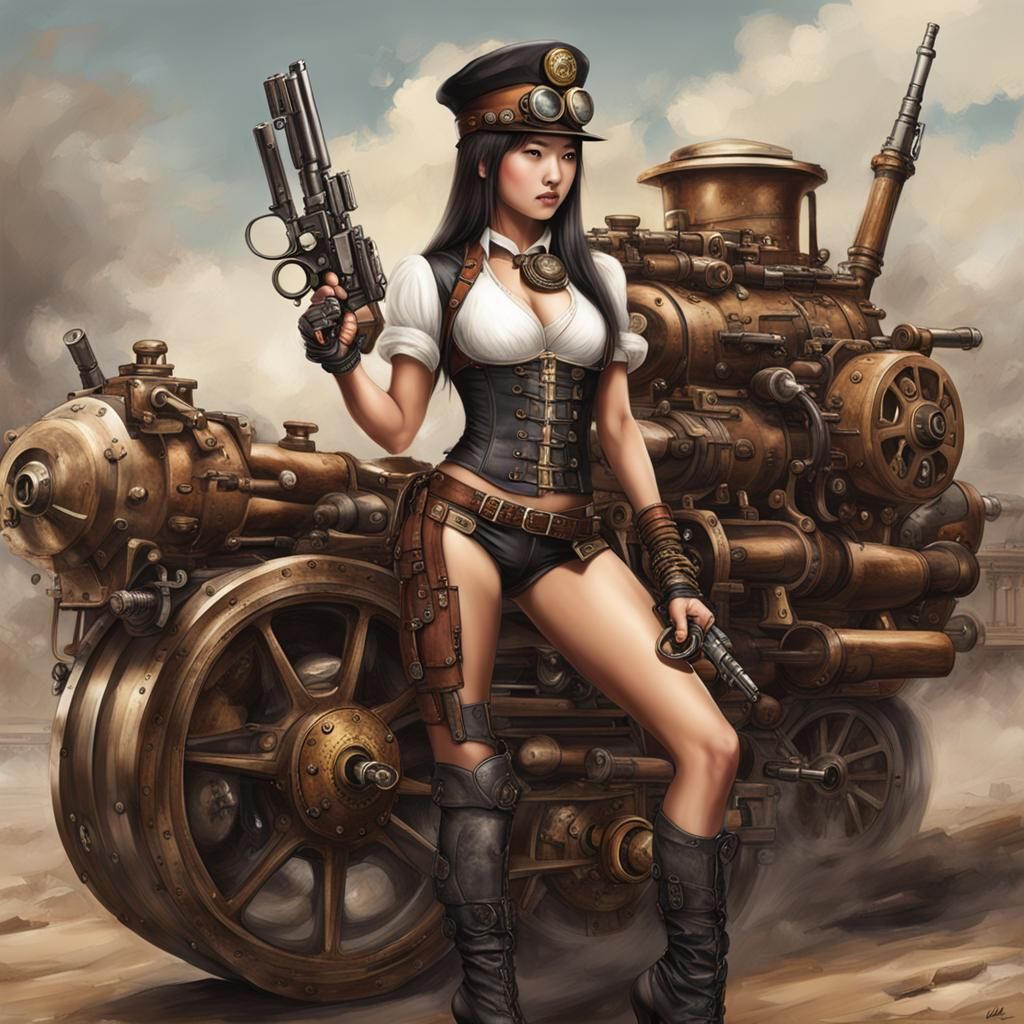 Steampunk Bikini Model with Guns
