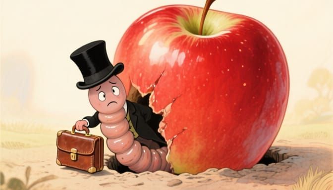 Dapper Worm Greets Audience from Juicy Apple