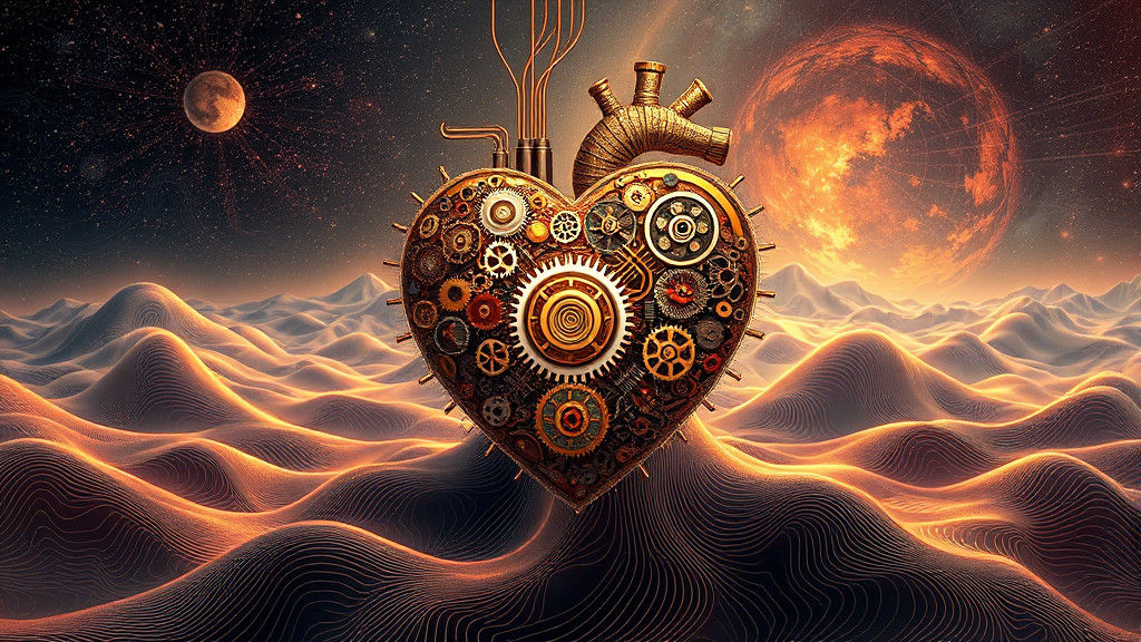 Intricate Hearth Symbol in Abstract Fractal Landscape