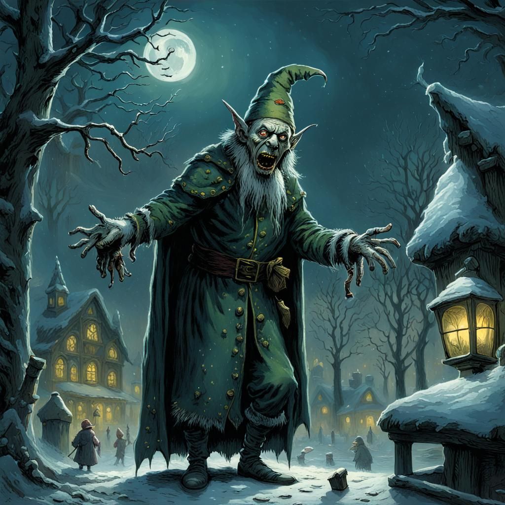 Horror Christmas Elf in Gustave Doré Style