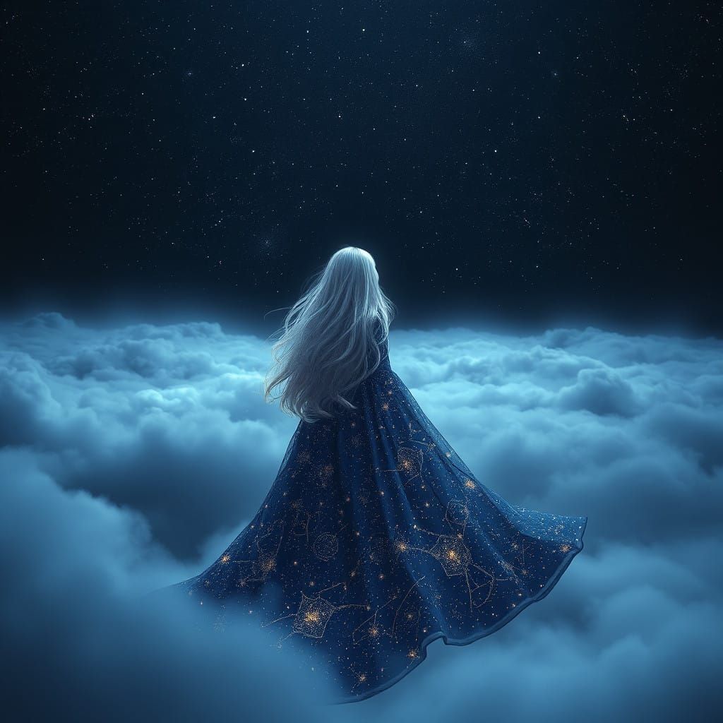 Ethereal Sky Goddess in Midnight Black Gown