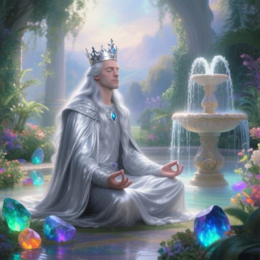 Majestic Silver King Meditates in Glowing Sanctuary