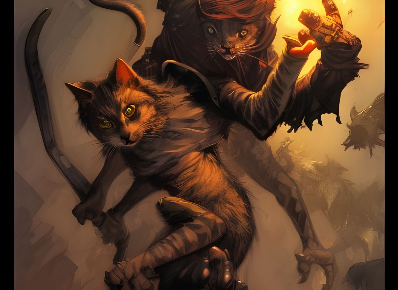 Anthropomorphic Cat Rogue Thief in Comic Book Style