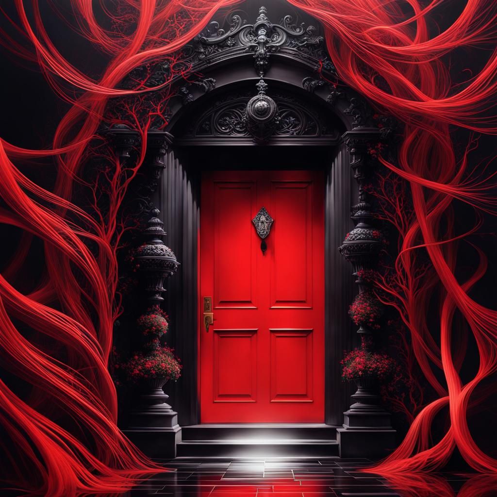 Surreal Red Door in Dark Fantasy Style