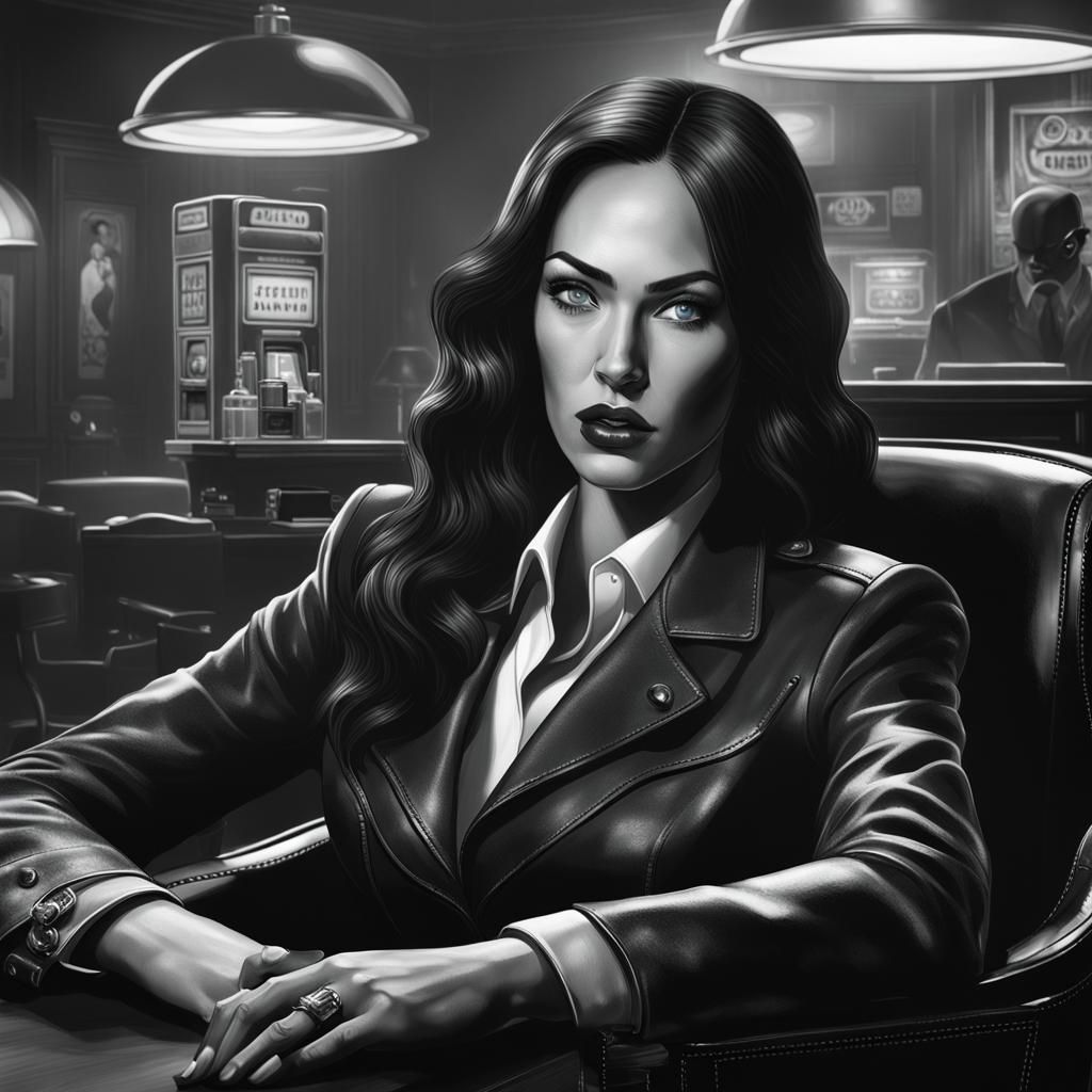 A young, attractive Megan Fox detective with smooth skin and bright eyes.